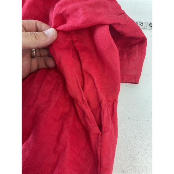 Johnny Was Calme Red coral 100% Linen Ruffle Tiered mid sun Dress Size XL - Picture 6 of 10